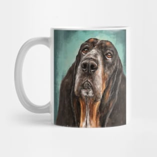 Painting of a Basset Hound Dog Looking Up Turquoise Background Mug